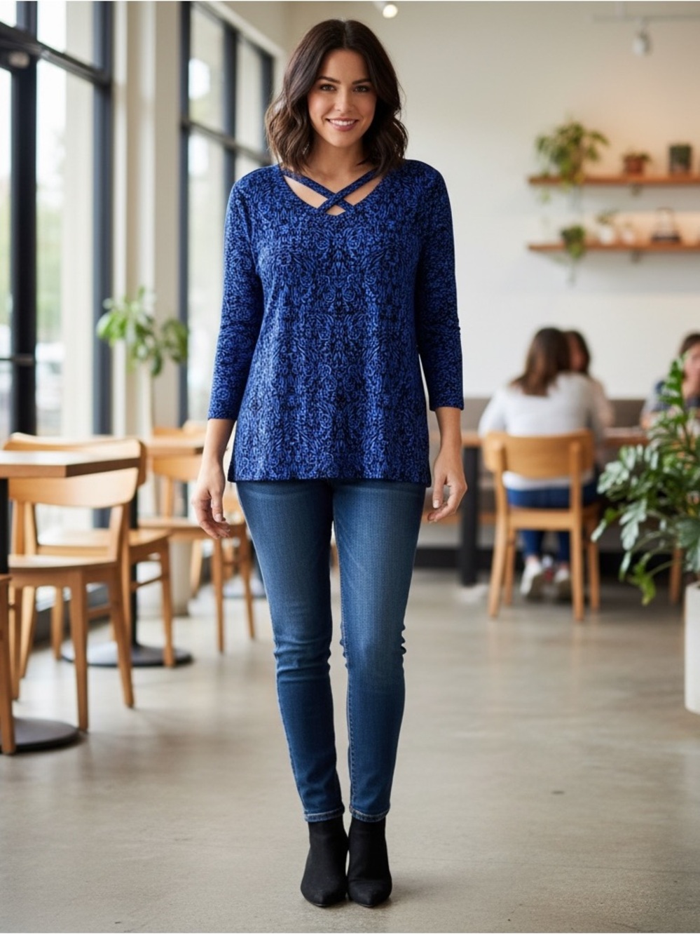 Soma Long Sleeved Top Blue and Black